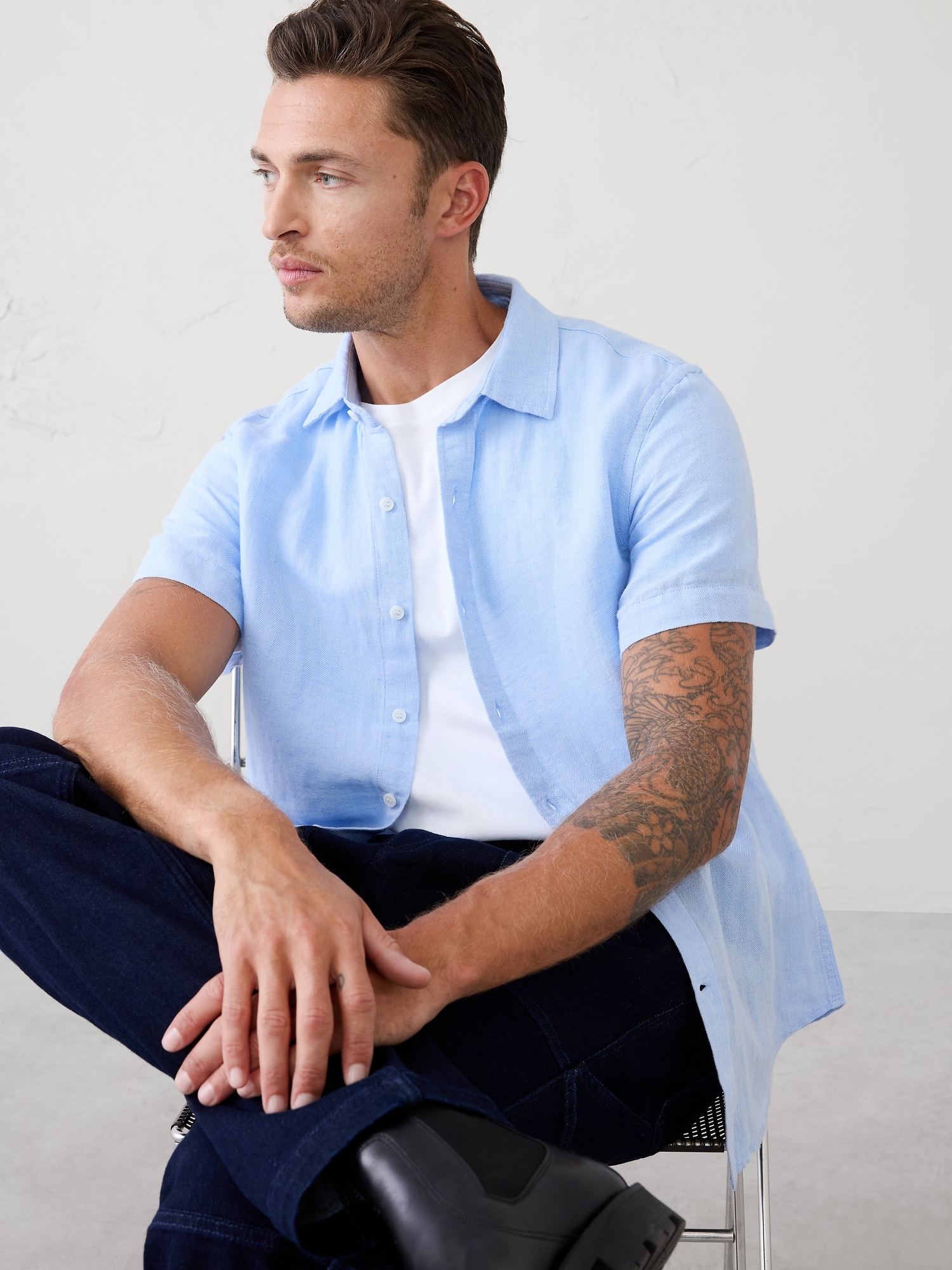 Slim-Fit Linen-Blend Shirt