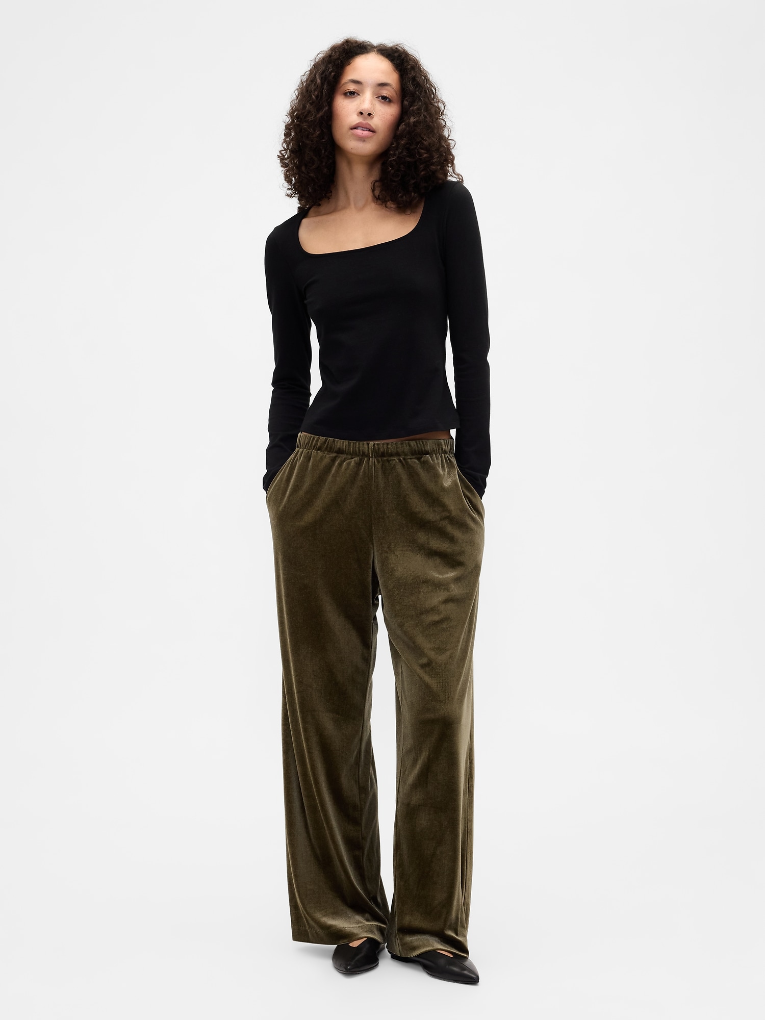 Recycled Pull-On Velour Wide-Leg Pants