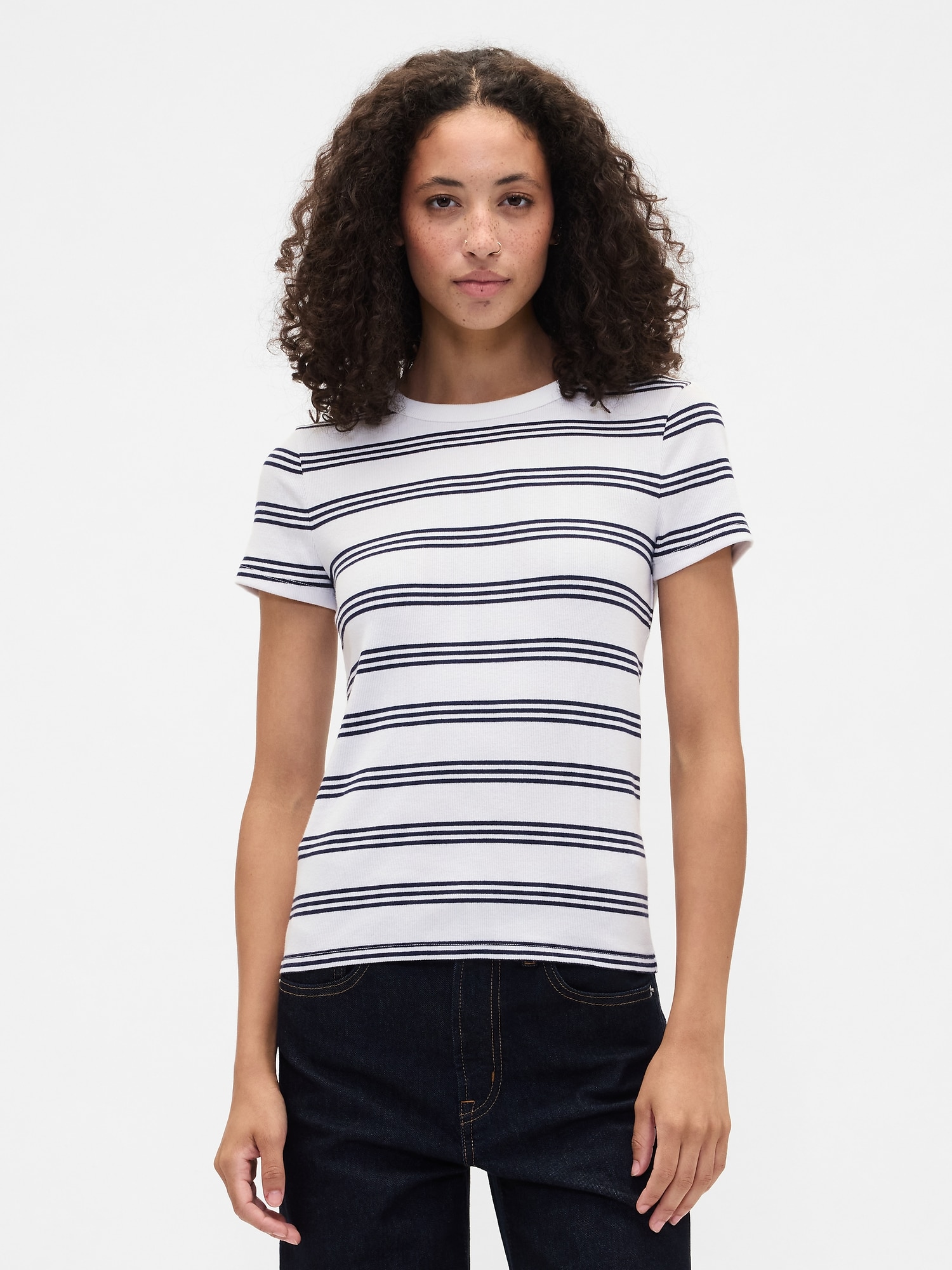 Ribbed Stripe Crewneck T-Shirt