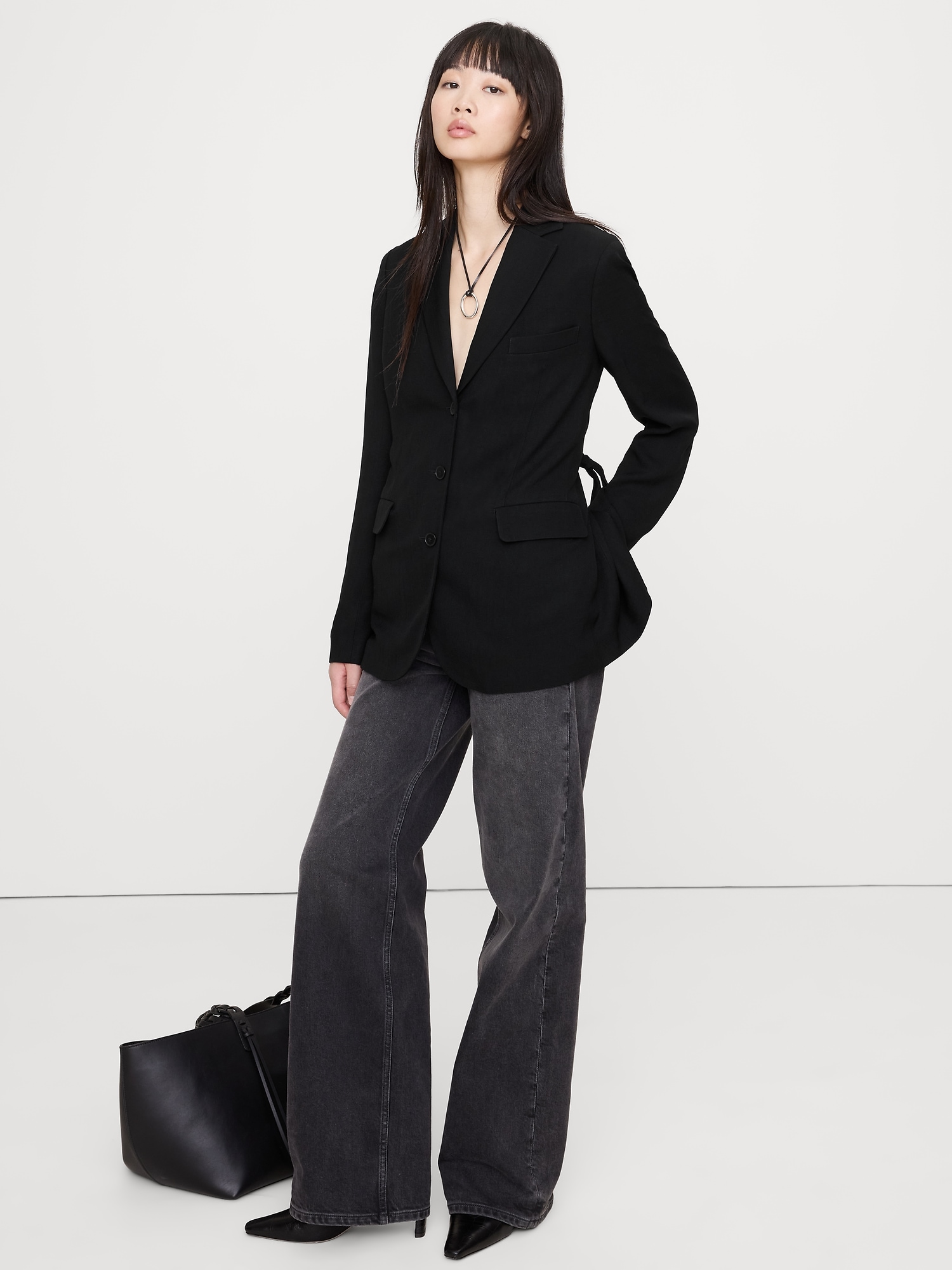 BLAZER BOYFRIEND EN SERGÉ DRAPÉ AVEC CEINTURE