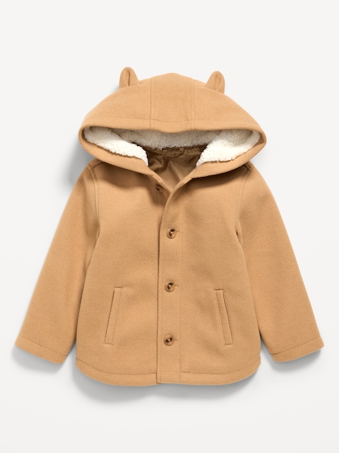 MANTEAU BOUTONNÉ À L'AVANT À CAPUCHON AVEC OREILLES DE BESTIOLE POUR TOUTE-PETITE FILLE