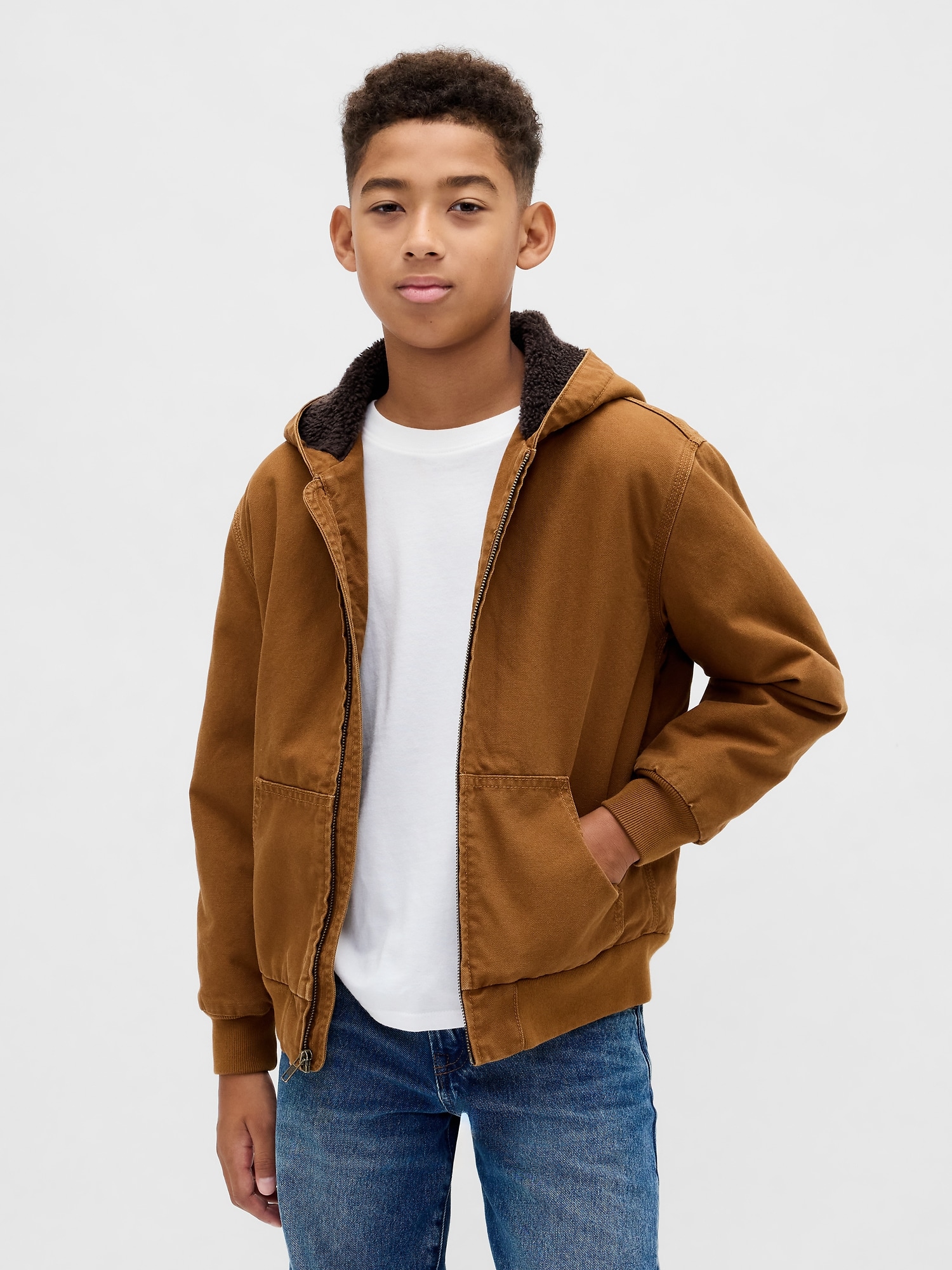 CHANDAIL À CAPUCHON EN DENIM À DOUBLURE DE SHERPA POUR ENFANT