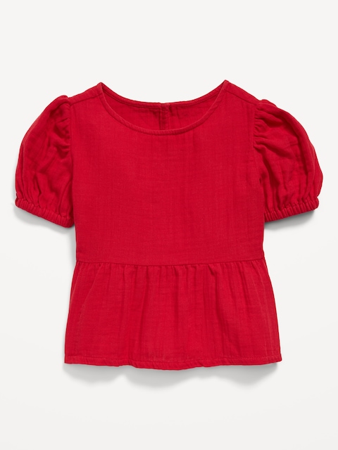 Short-Sleeve Double-Weave Peplum Top for Toddler Girls