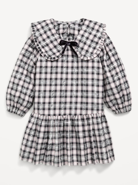 ROBE À COL À MANCHES LONGUES À CARREAUX POUR TOUTE-PETITE FILLE