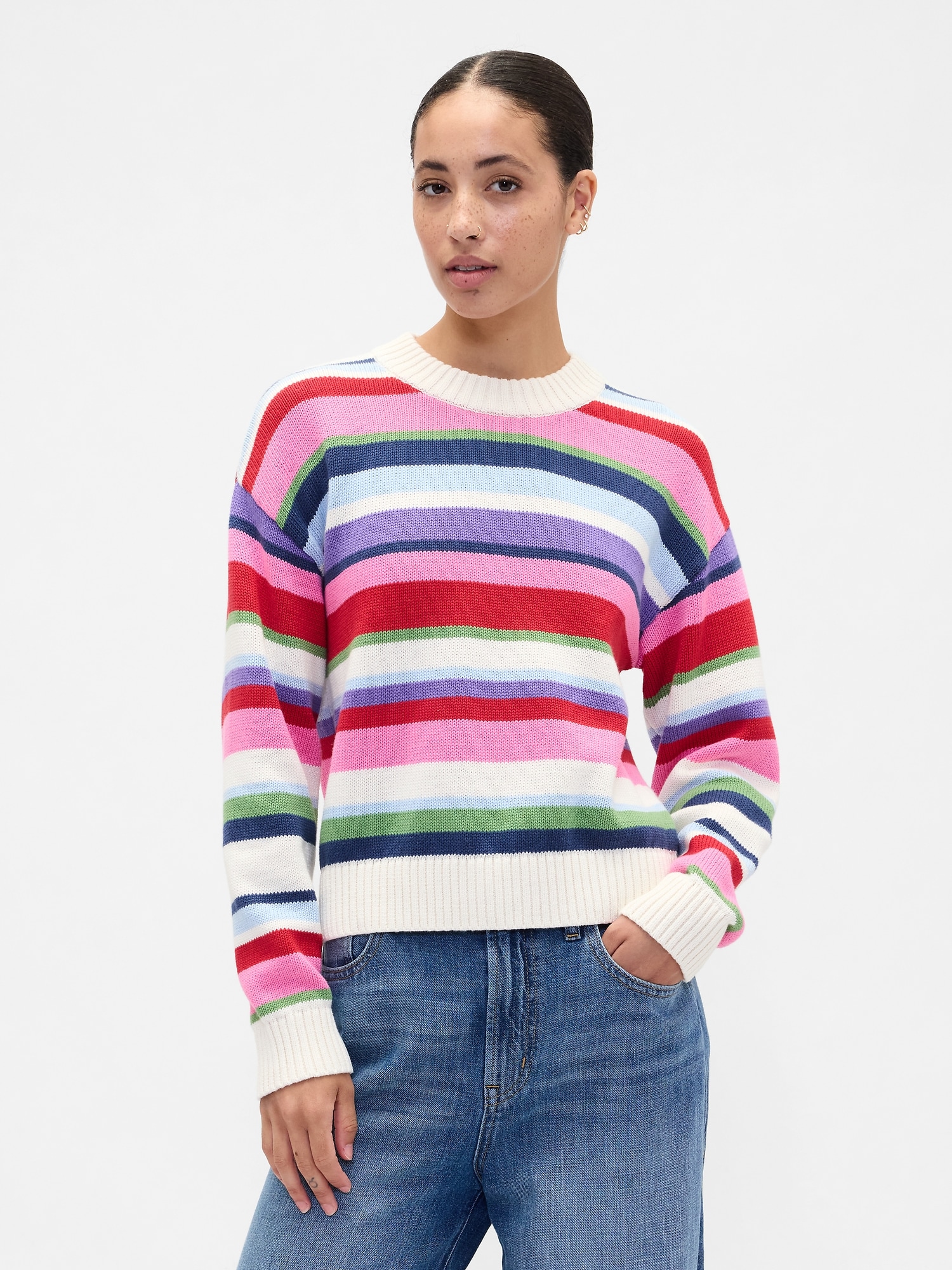 Relaxed Stripe Cropped Sweater