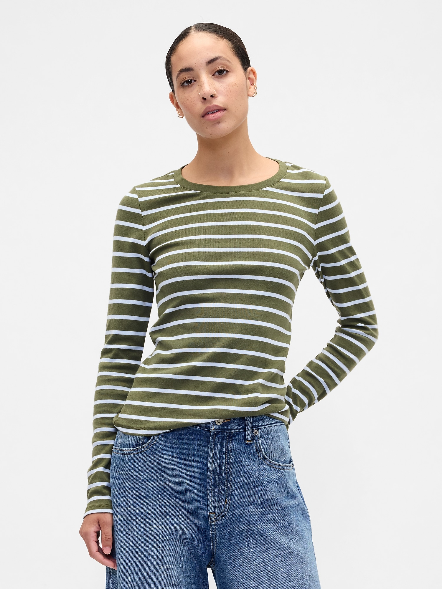 Modern Ribbed Stripe Crewneck T-Shirt