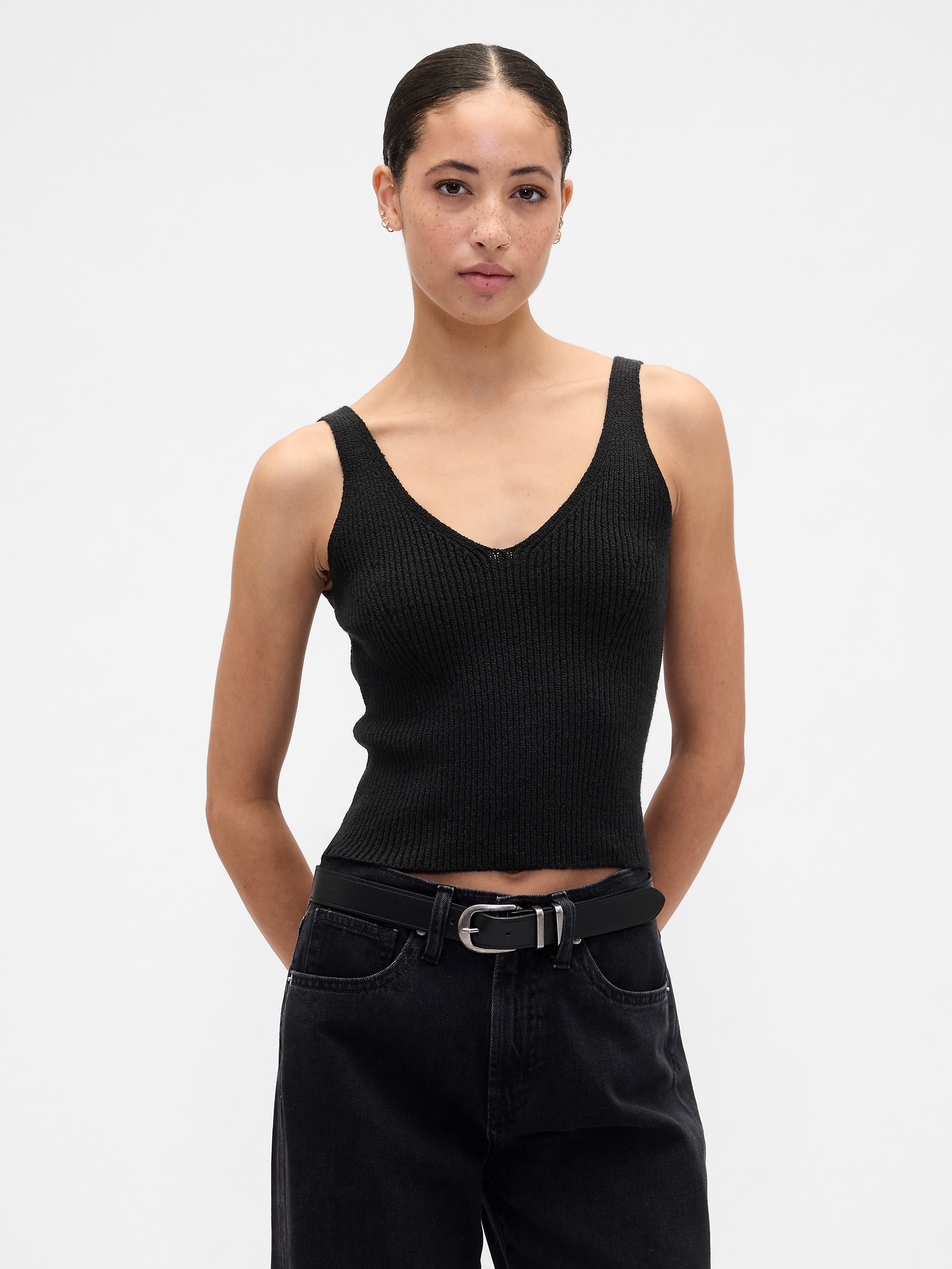 Ribbed Boucle Sweater Tank Top