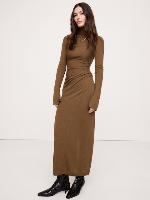 ROBE LONGUE À FRONCES EN JERSEY DE MÉLANGE DE LAINE