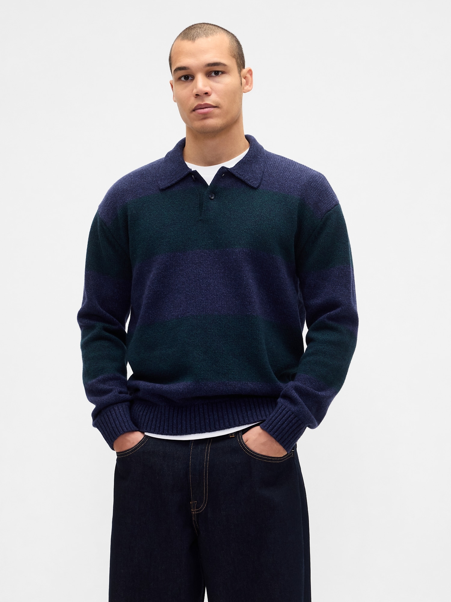 Rugby Stripe Relaxed Polo Sweater