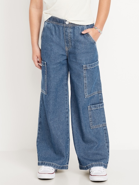 High-Waisted Pull-On Super Wide-Leg Cargo Jeans for Girls
