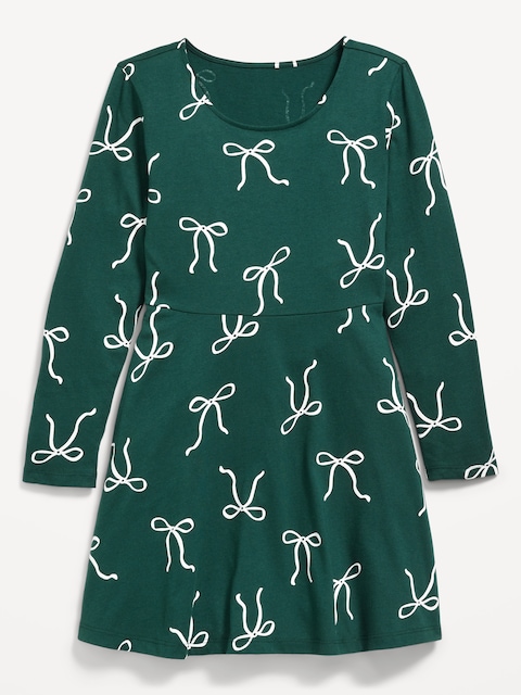 Printed Long-Sleeve Fit and Flare Dress for Girls