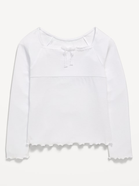 Fitted Long-Sleeve Lace-Tie Ribbed T-Shirt for Girls