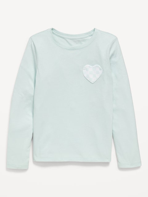 Softest Long-Sleeve Heart-Pocket T-Shirt for Girls