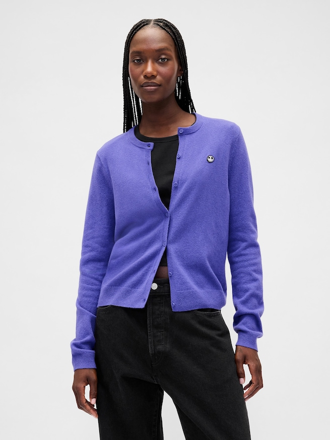 ナイトメアー・ビフォア・クリスマス CashSoft カシミヤタッチ スカル カーディガン-0