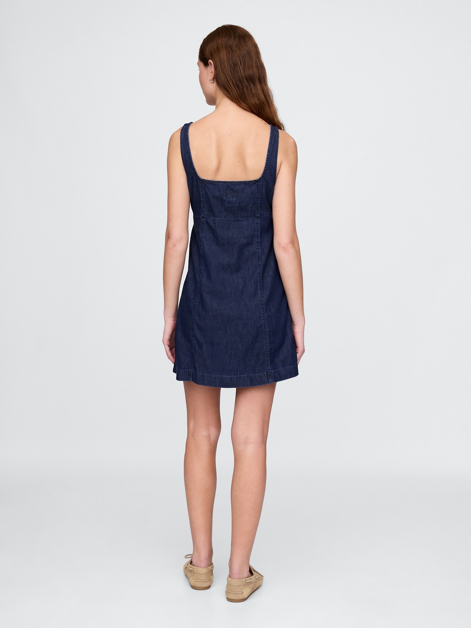 women's ultrasoft denim square-neck mini dress by gap Princess seams at front Women's Ultrasoft Denim Puff-Sleeve Mini