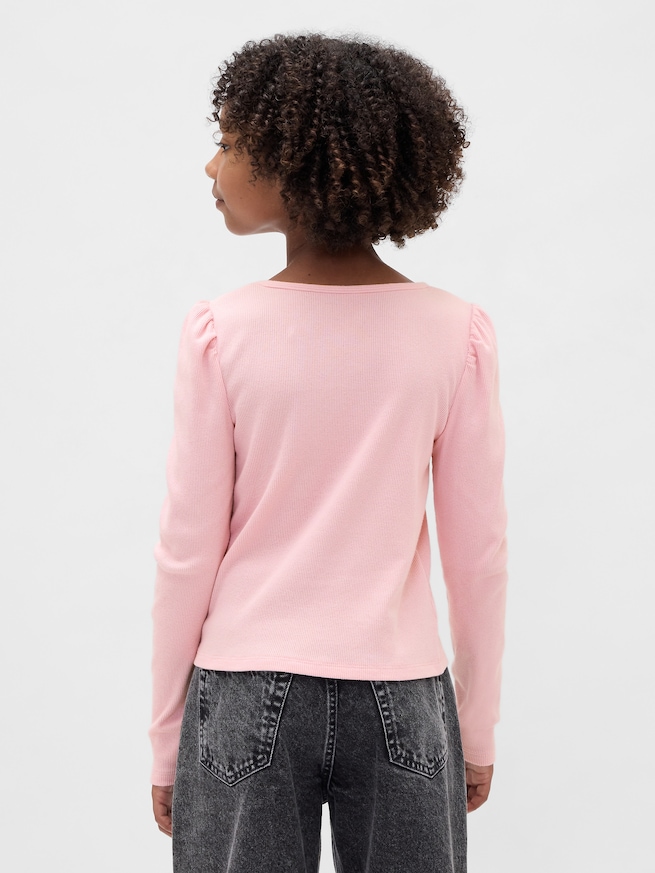 リブ パフスリーブトップス (キッズ)-2