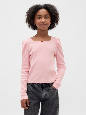 リブ パフスリーブトップス (キッズ)