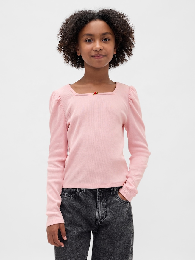 リブ パフスリーブトップス (キッズ)-0