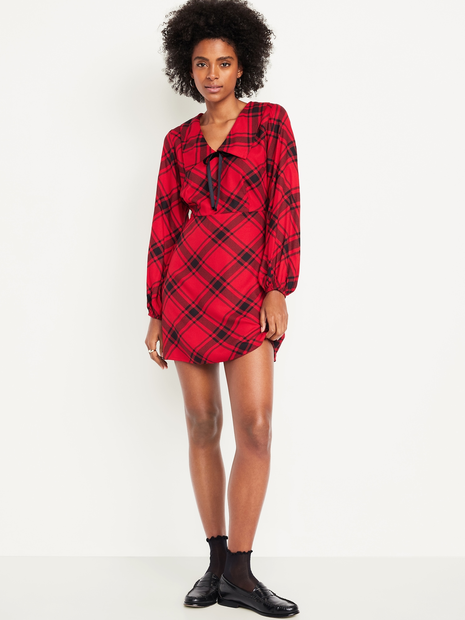Fit & Flare Long-Sleeve Crepe Mini Dress