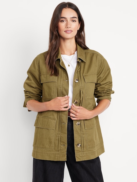Cinched-Waist Twill Utility Jacket