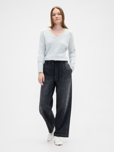 High Rise Pull-On Wide-Leg Jeans