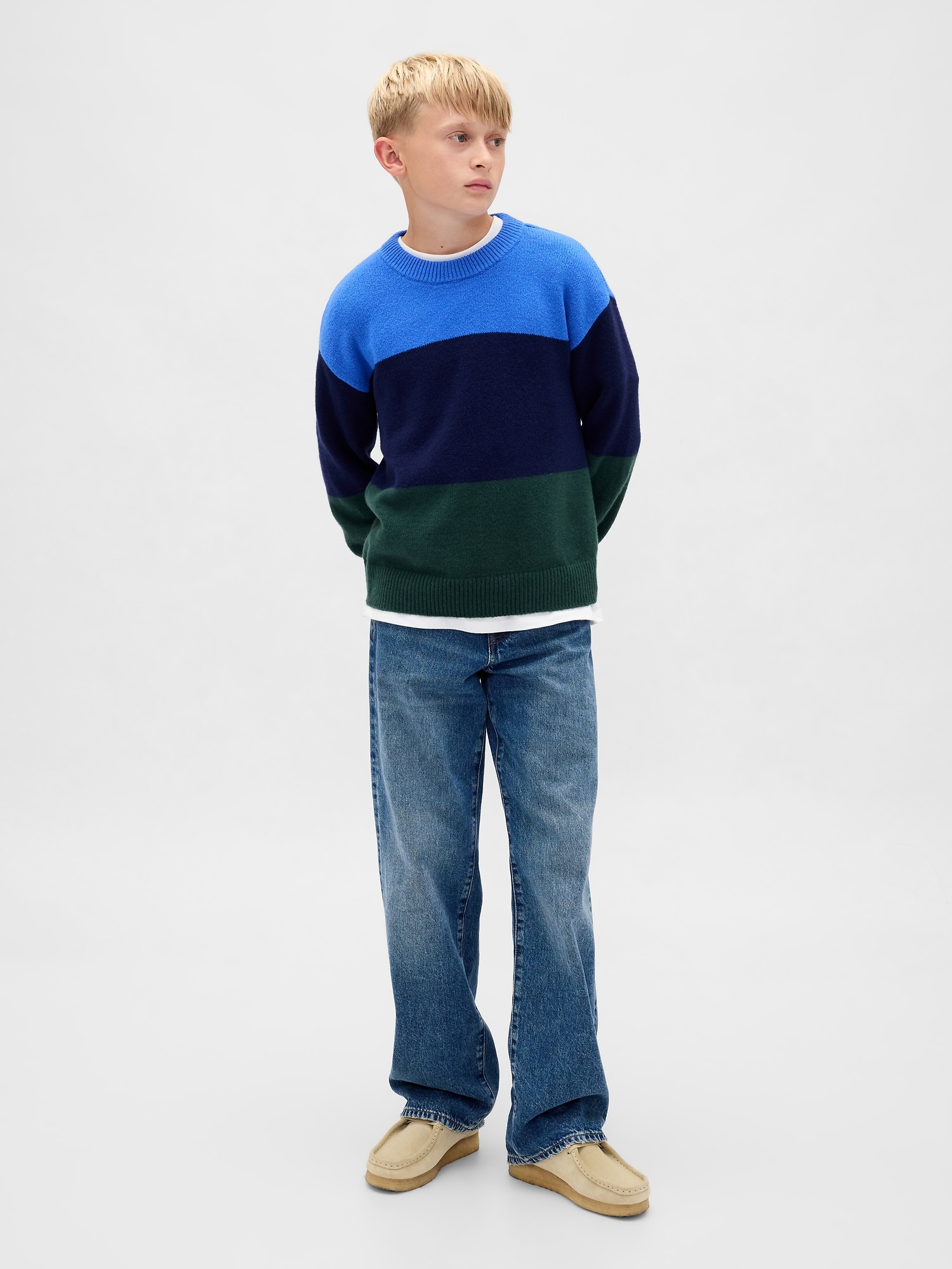 CashSoft カシミヤタッチ リラックスフィット クルーネックセーター (キッズ)-3