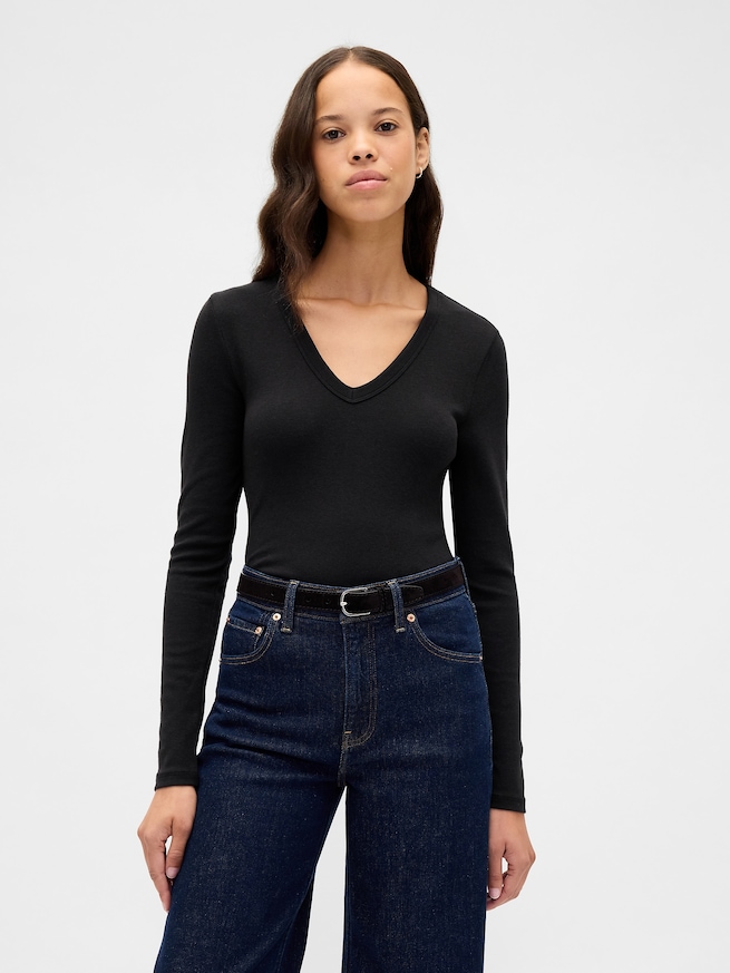 モダン VネックTシャツ-0