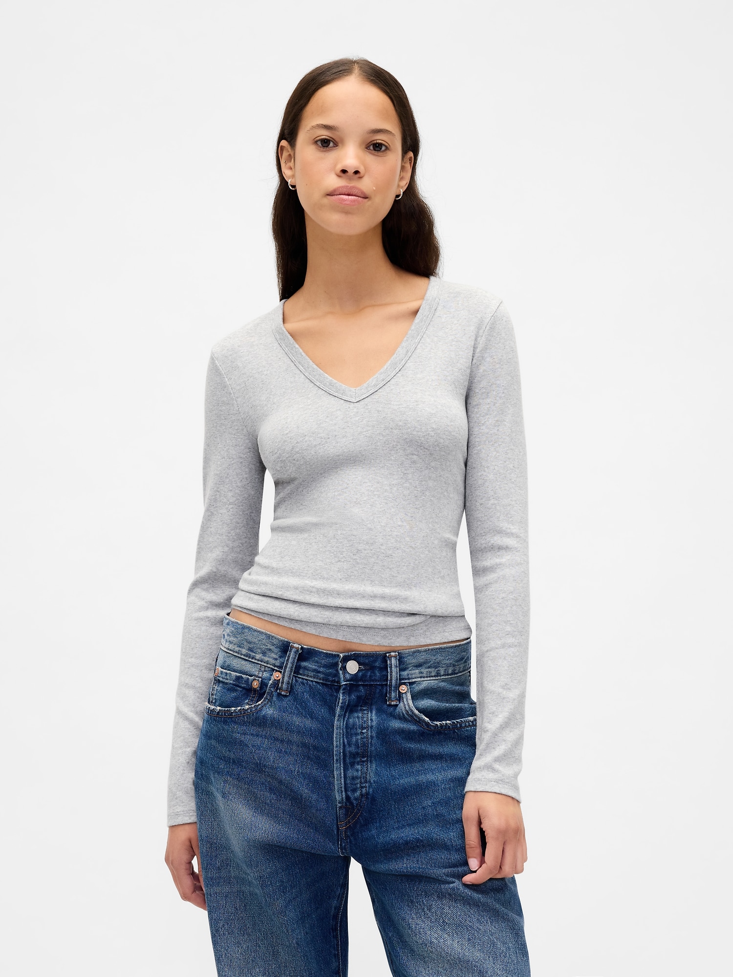 モダン VネックTシャツ-0