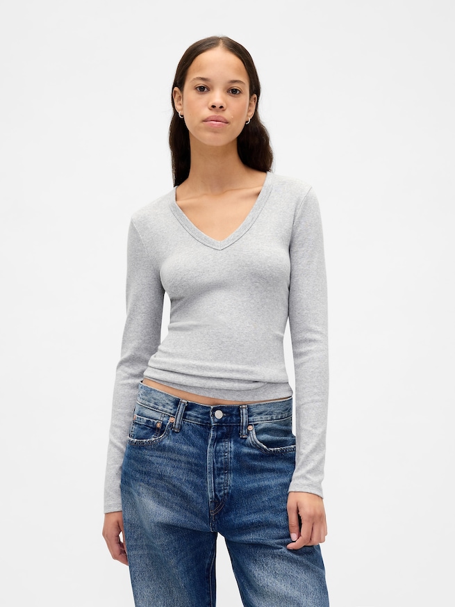 モダン VネックTシャツ-0