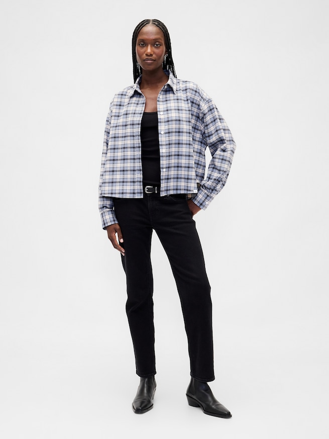 フランネル ストレートヘム クロップドシャツ-1