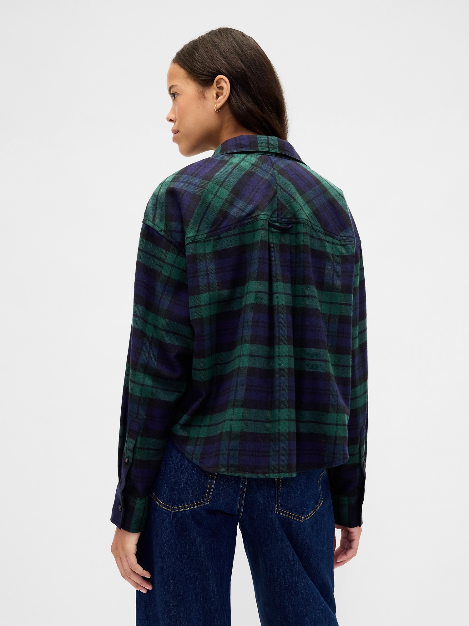 フランネル ストレートヘム クロップドシャツ-2