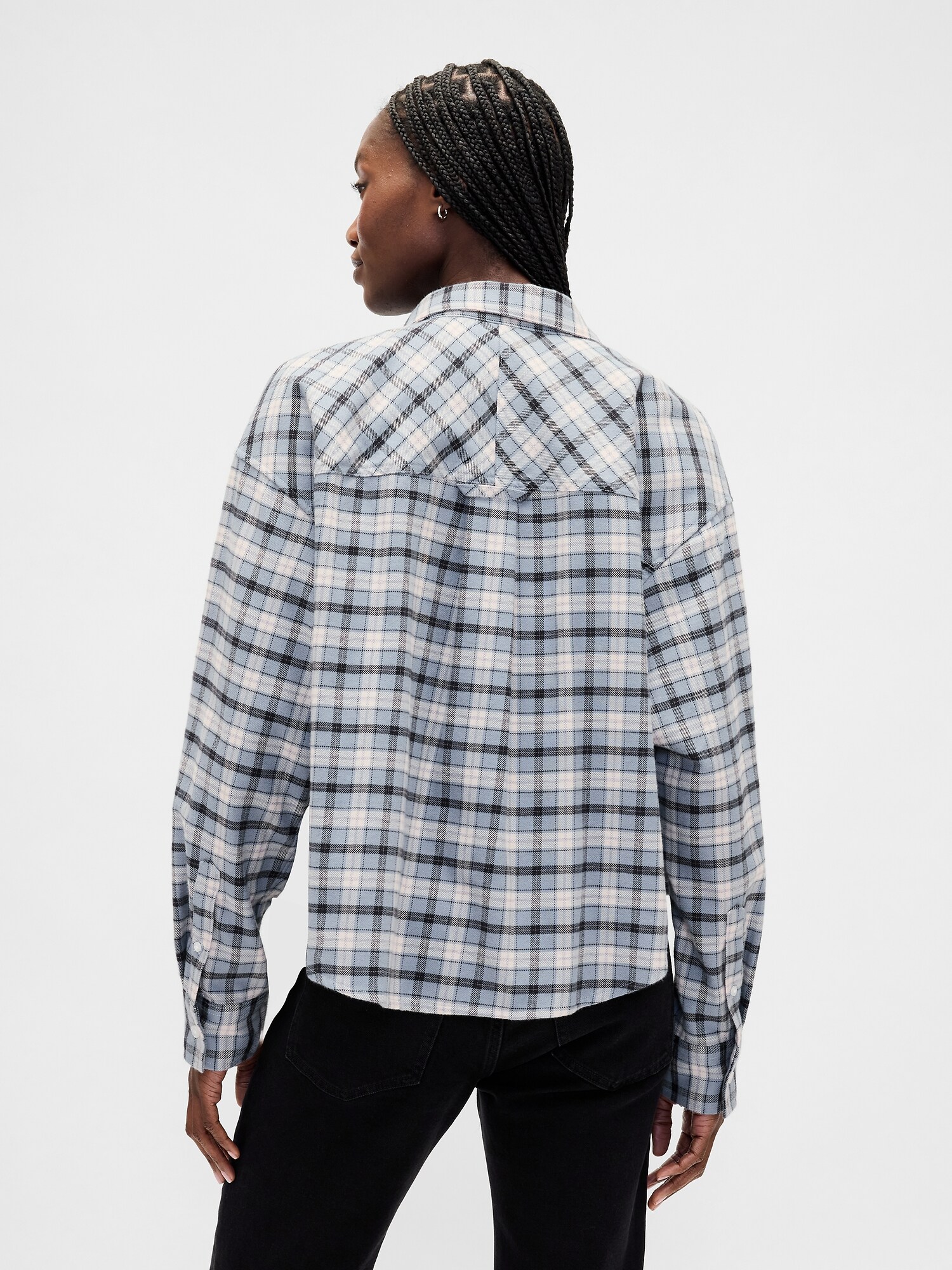 フランネル ストレートヘム クロップドシャツ-2