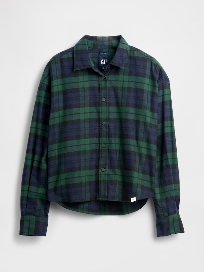 フランネル ストレートヘム クロップドシャツ-5