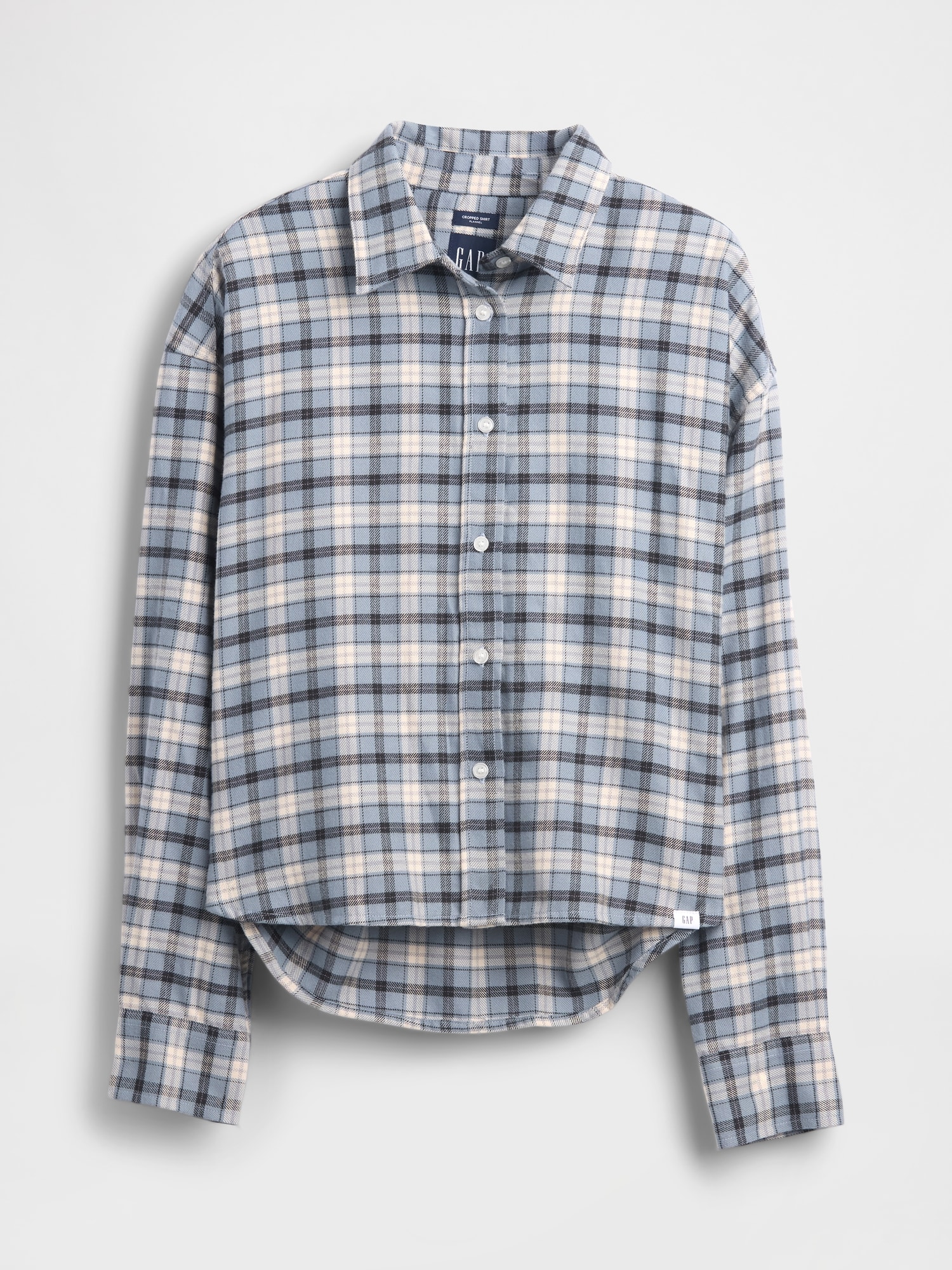 フランネル ストレートヘム クロップドシャツ-5