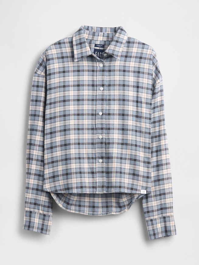 フランネル ストレートヘム クロップドシャツ-5