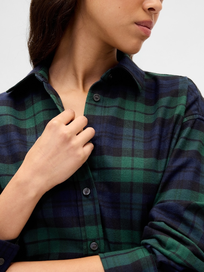 フランネル ストレートヘム クロップドシャツ-4