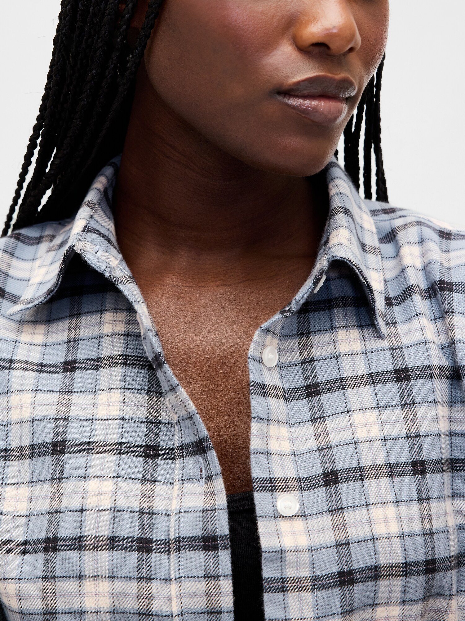 フランネル ストレートヘム クロップドシャツ-4