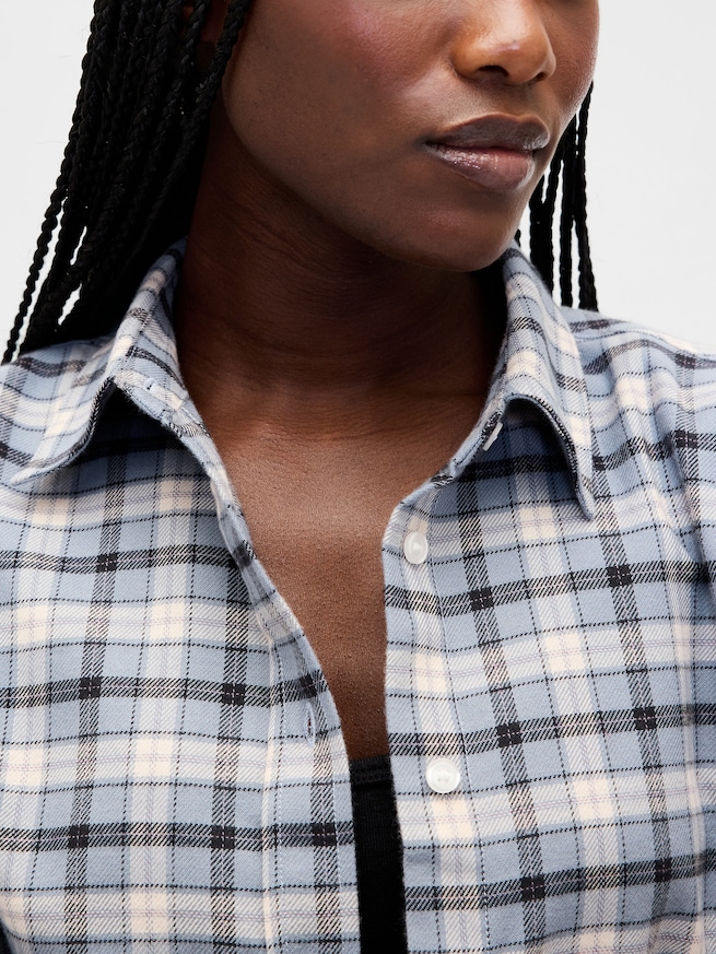 フランネル ストレートヘム クロップドシャツ-4