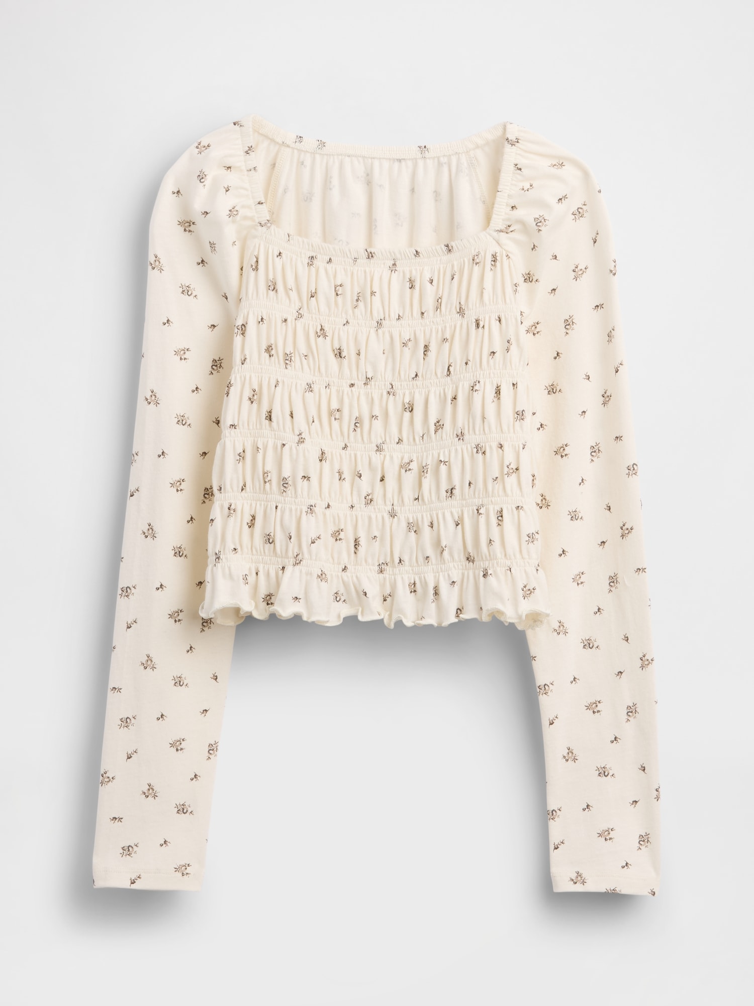 スモッキングギャザー スクエアネック トップス (キッズ)-1