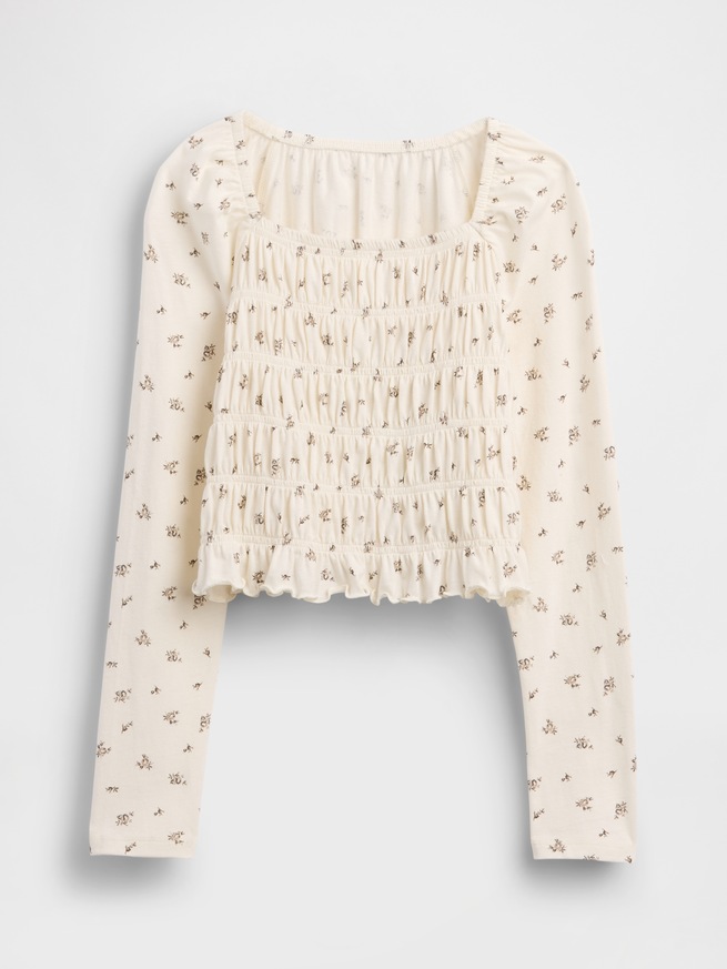 スモッキングギャザー スクエアネック トップス (キッズ)-1