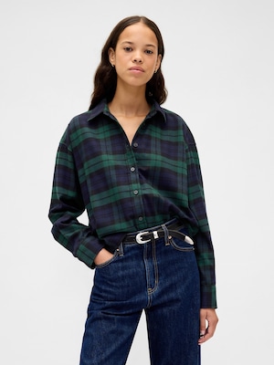 フランネル ストレートヘム クロップドシャツ