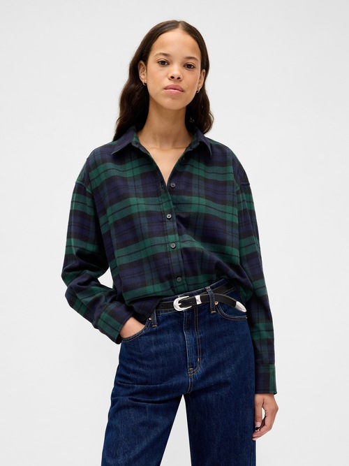 フランネル ストレートヘム クロップドシャツ