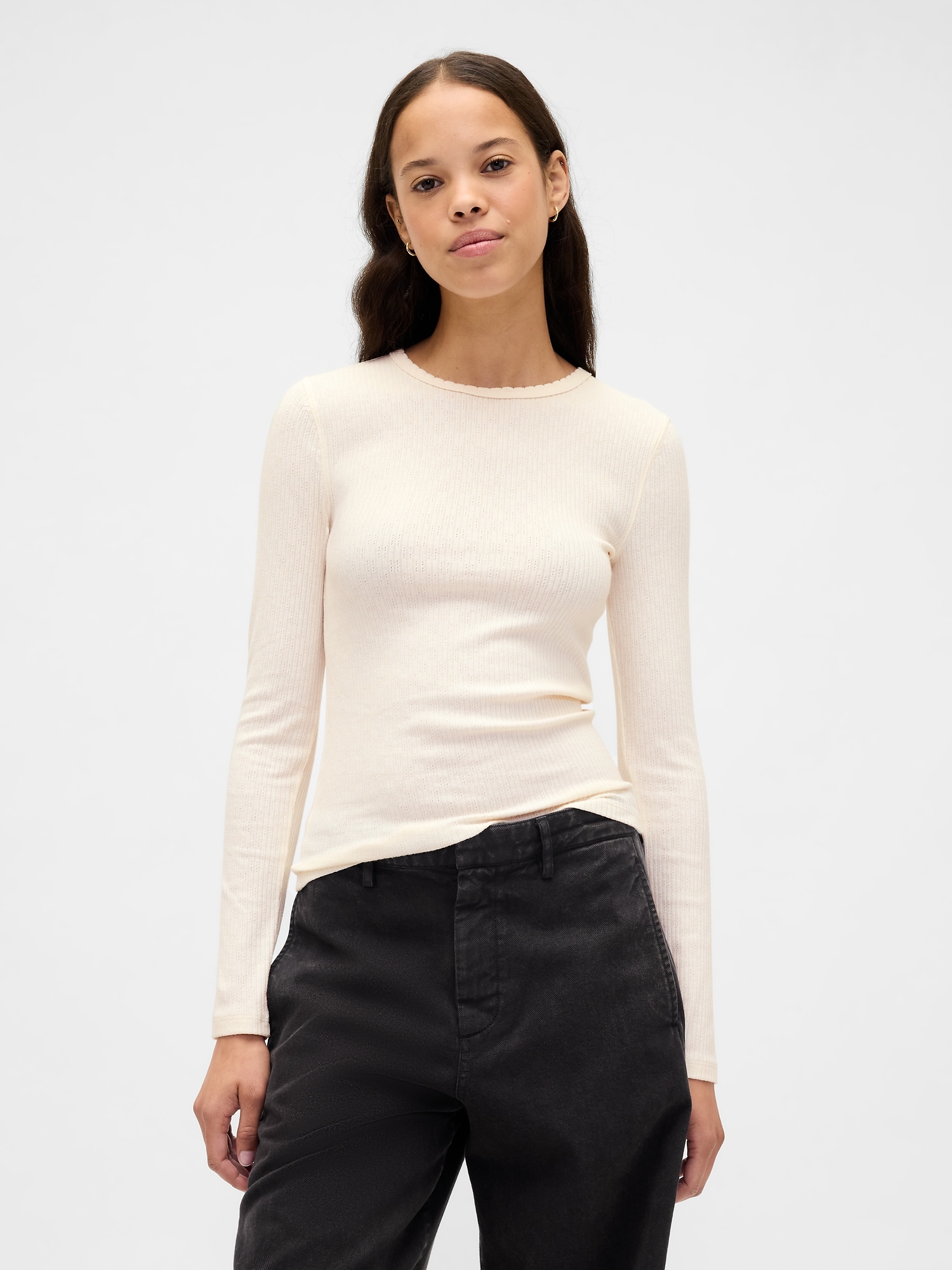 T-SHIRT EN TRICOT POINTELLE CÔTELÉ