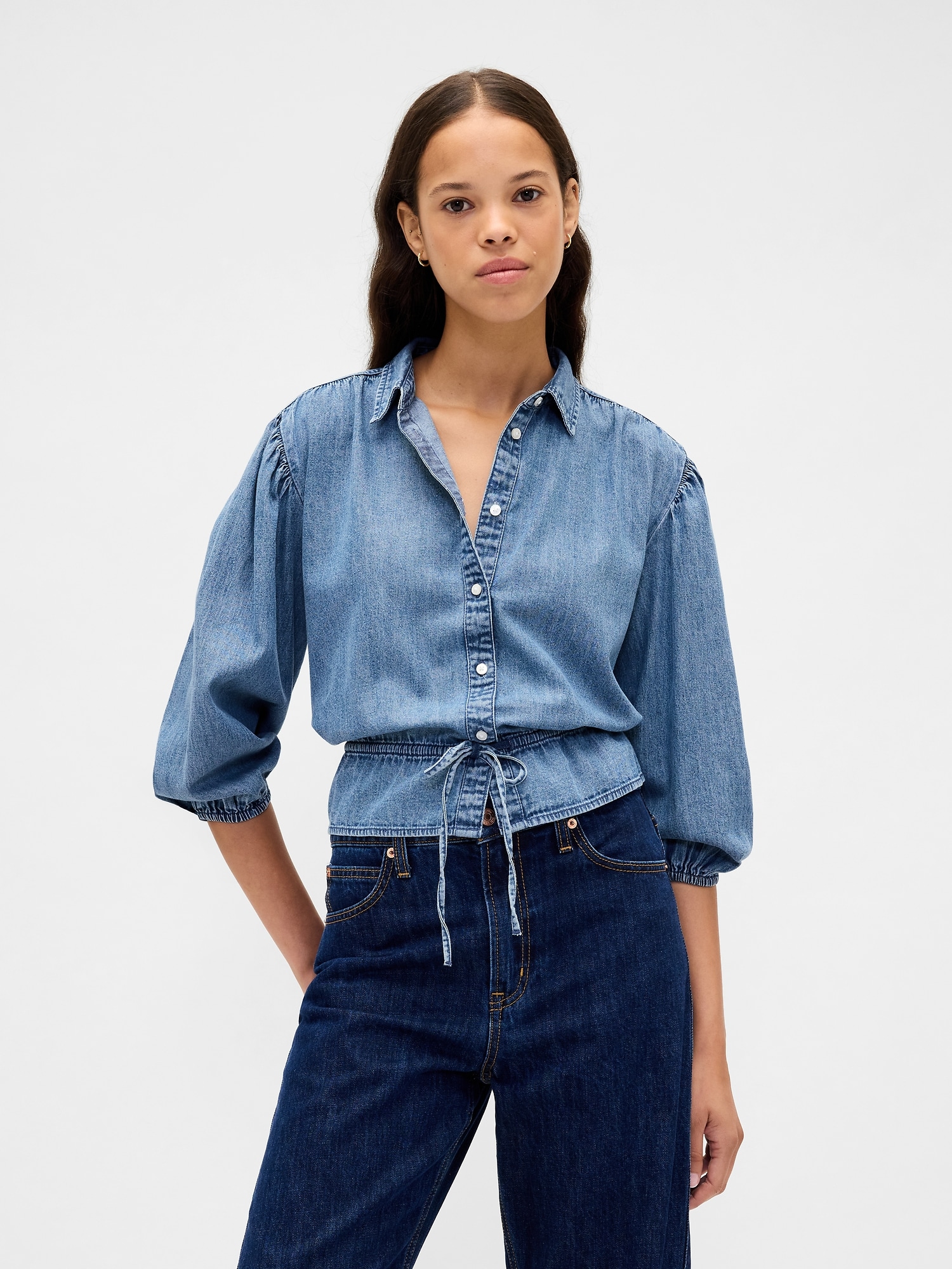 Denim Tie-Waist Top
