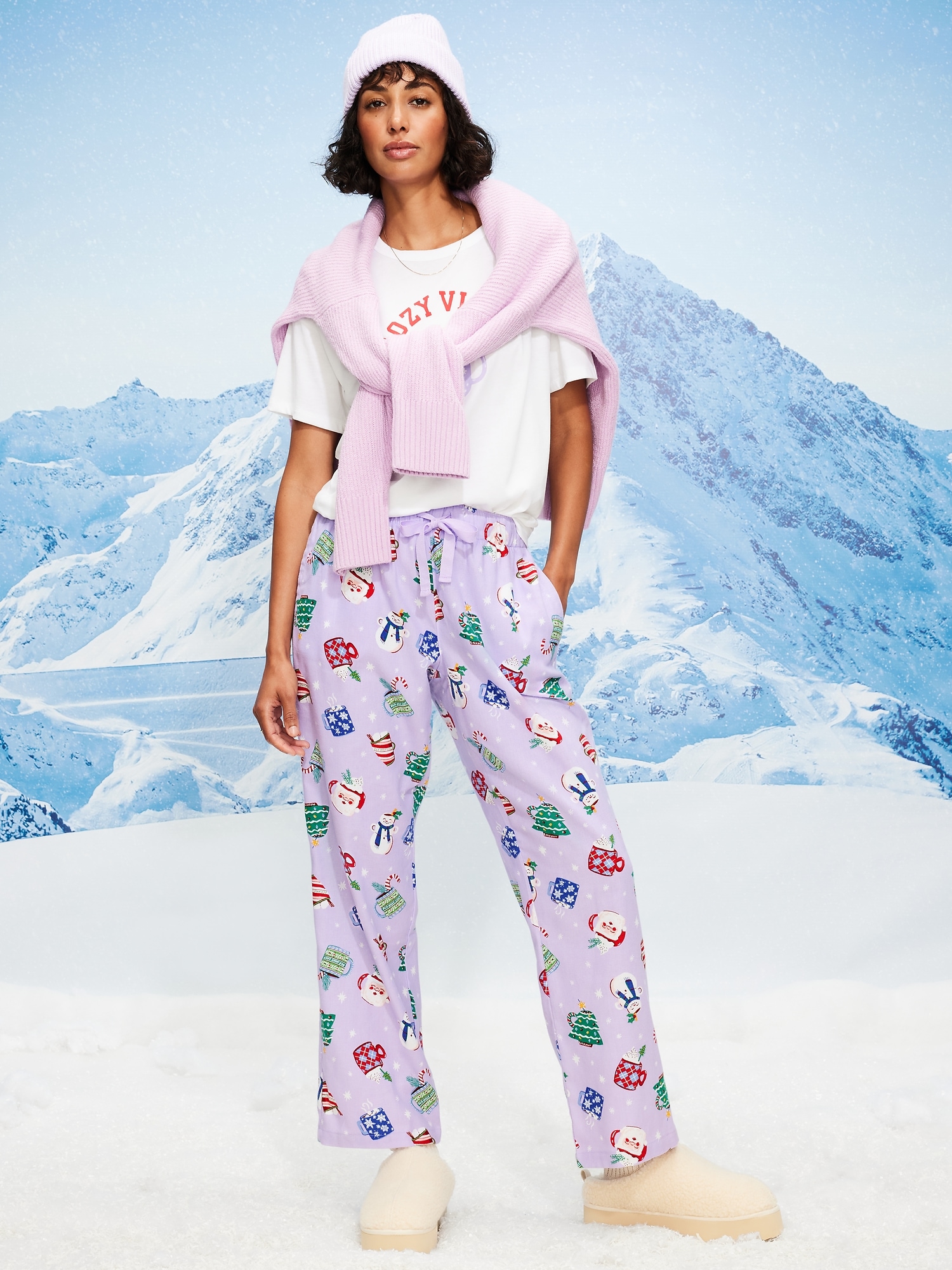 PANTALON DE PYJAMA À TAILLE MI-BASSE EN FLANELLE À MOTIF POUR FEMME