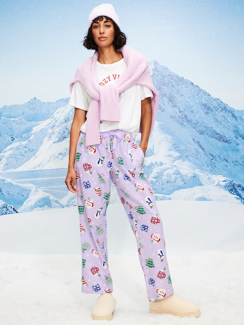 Mid-Rise Printed Flannel Pajama Pants for Women