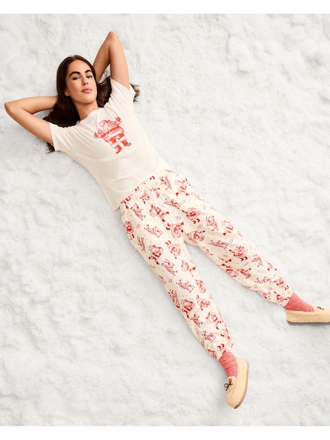 High-Waisted Printed Flannel Pajama Jogger for Women