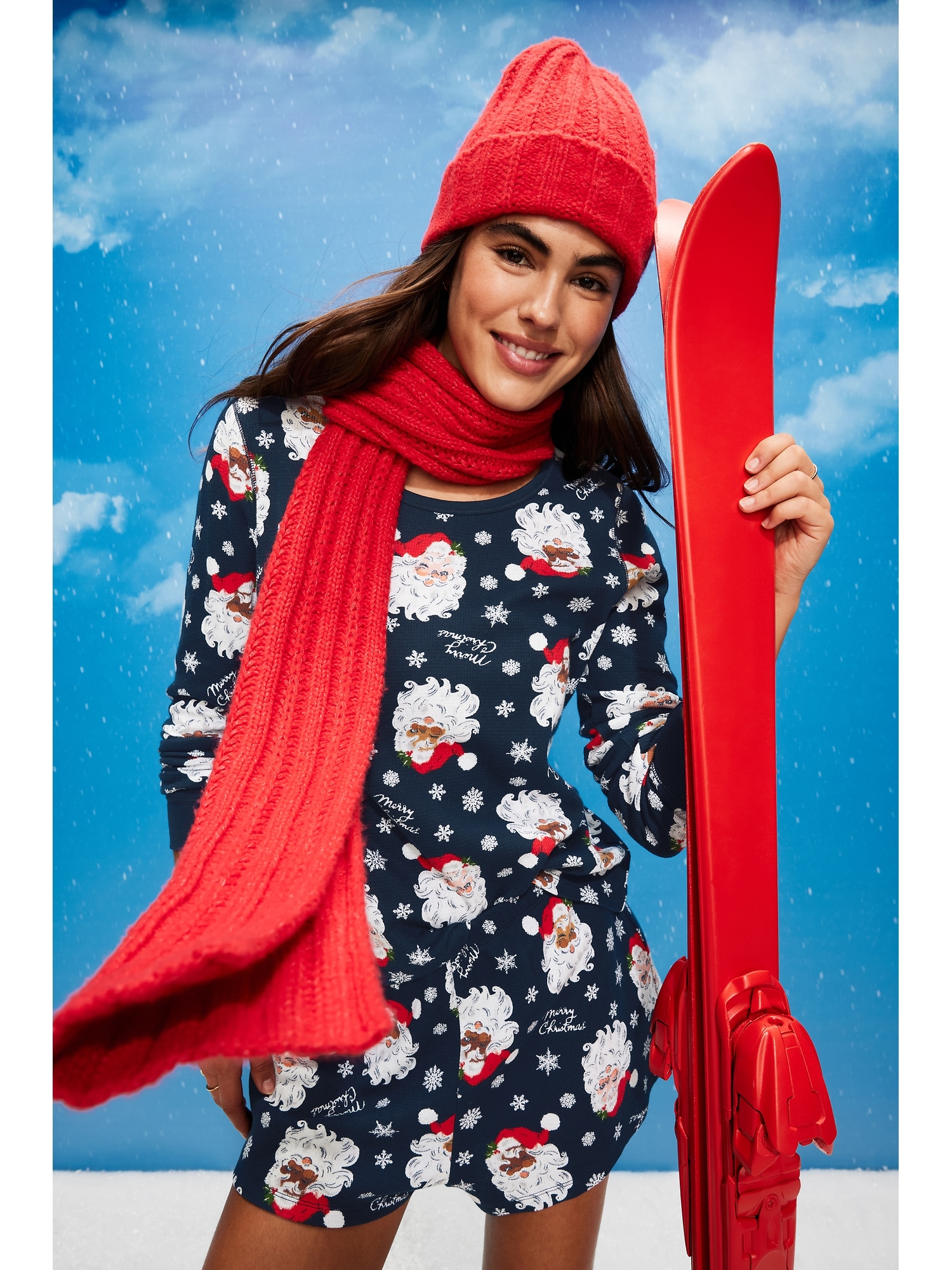 Scoop-Neck Waffle Pajama Top for Women