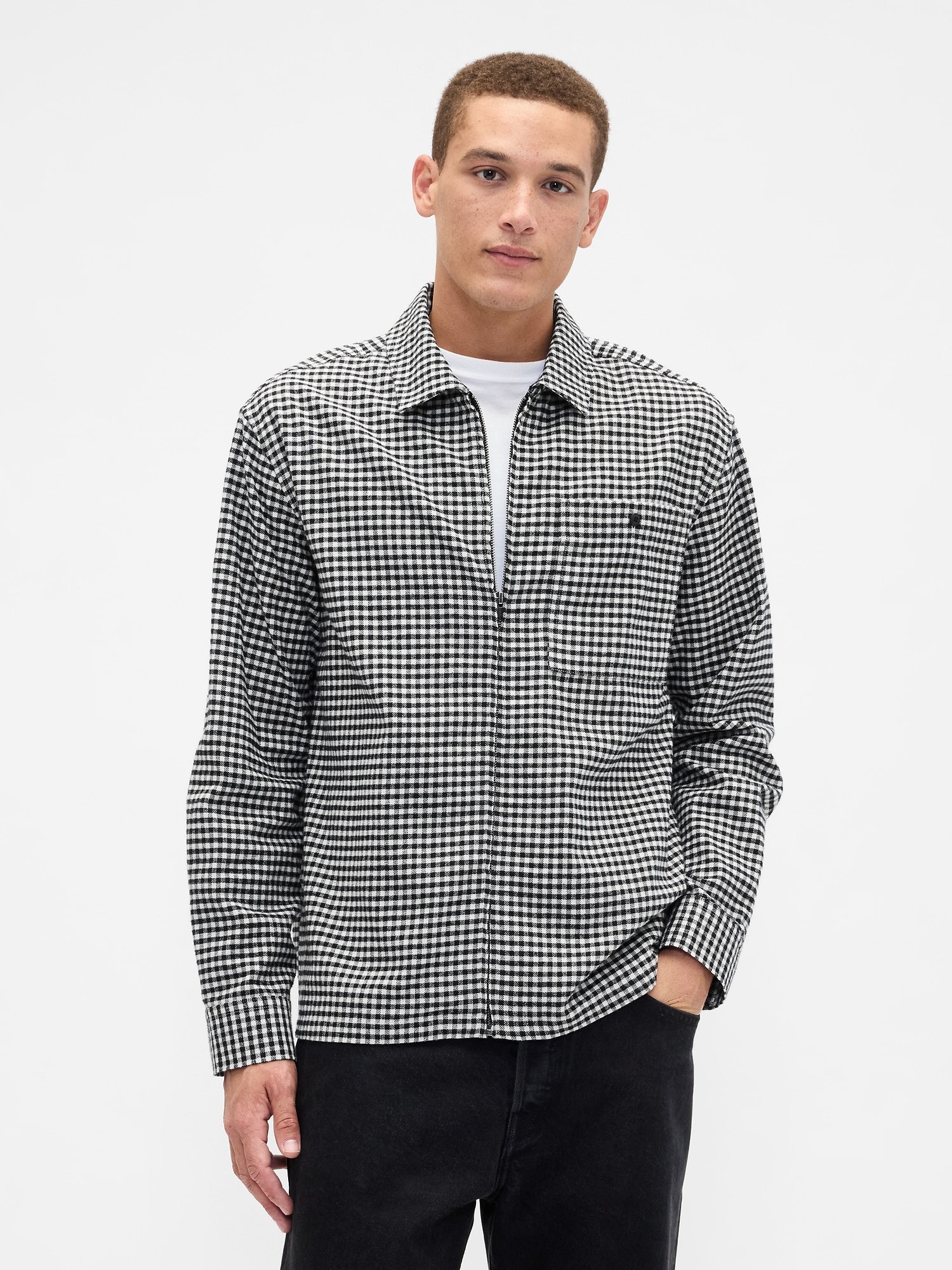 Flannel Zip-Shirt in Boxy Fit