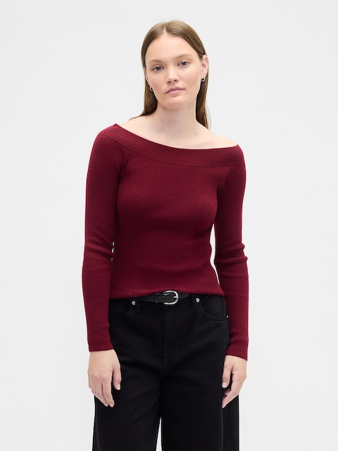 Ribbed Off-Shoulder Sweater